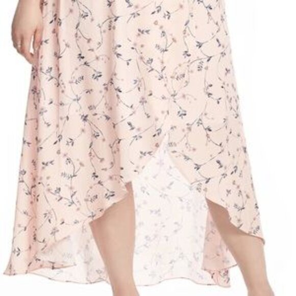 Dress 1X Midi Fit Flare Pink Floral Ruffle Neck Maxi Hi-Lo Wrap Ruffle V-Neck - Picture 4 of 8